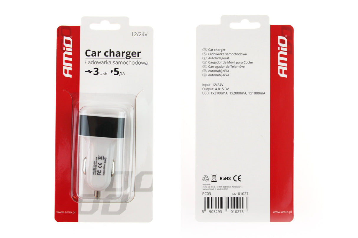 KARIKUES CELULARI AMiO AM-01027 3xUSB (PCH-03) 12/ 24V