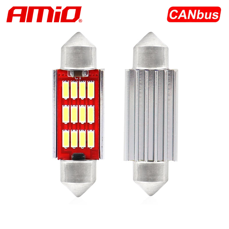 LLAMPA LED CANBUS AMiO AM-01290 4014-12SMD C5W C10W 39 mm 12V/24V Te bardha
