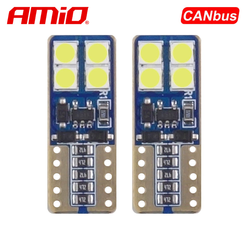 LLAMPA LED CANBUS AMiO AM-01635 2835-8SMD W5W 12V/24V Te bardha