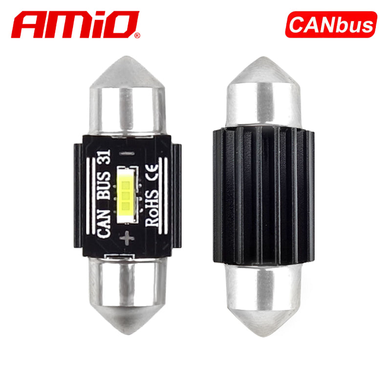 LLAMPA LED CANBUS AMiO AM-02441 1860-1SMD Ultra Bright C5W C10W 31mm 12V/24V Te bardha