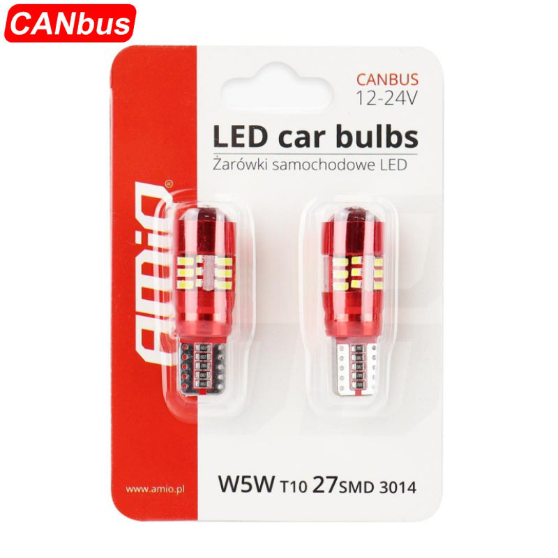 LLAMPA LED CANBUS AMiO AM-01446 3014-27SMD W5W 12V/24V Te bardha