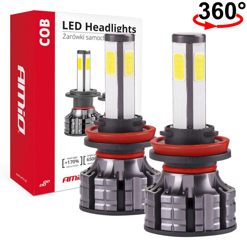 LLAMPA LED AMiO H8/H9/H11 COB-Series 360° AM-02845 +170% 12-24V 38W 6500K SET