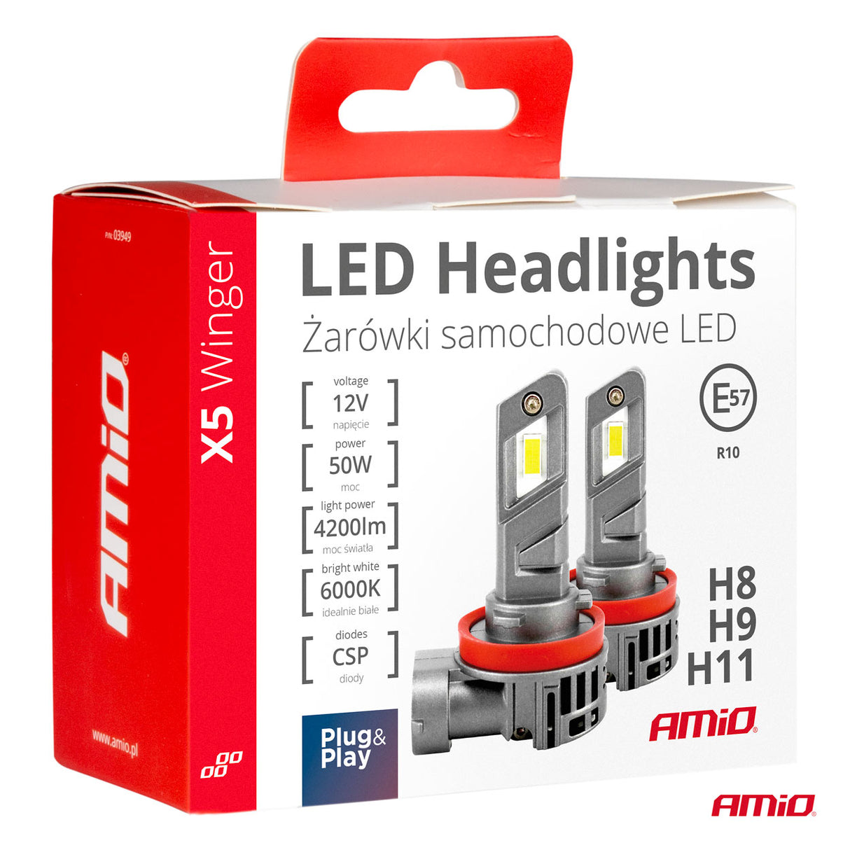 LLAMPA LED AMiO X5-Series H8/H9/H11 AM-03947 12V 50W 6000K WINGER SET