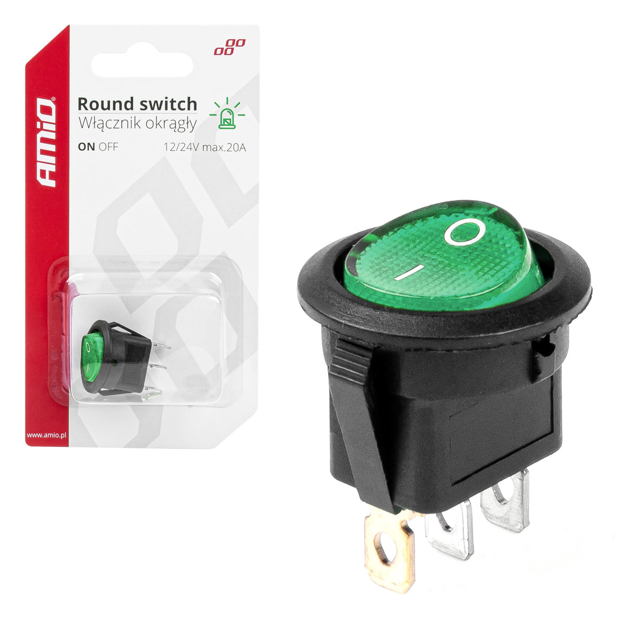 CELES ELEKTRIK ON-OFF AM-03084 12V-24V 20A GREEN LIGHT Round Switch