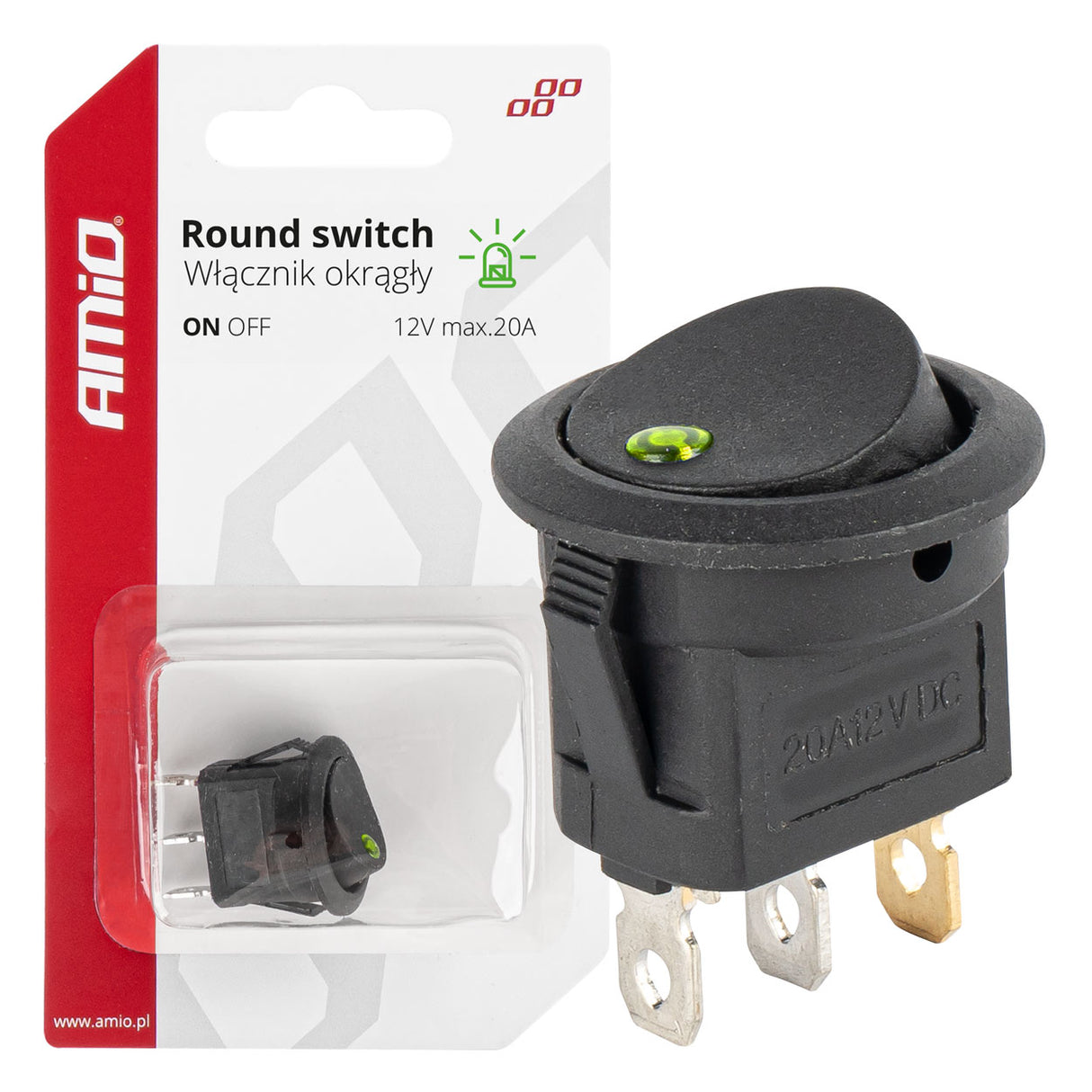 CELES ELEKTRIK ON-OFF AM-03964 12V max20A Green-LED Round Switch