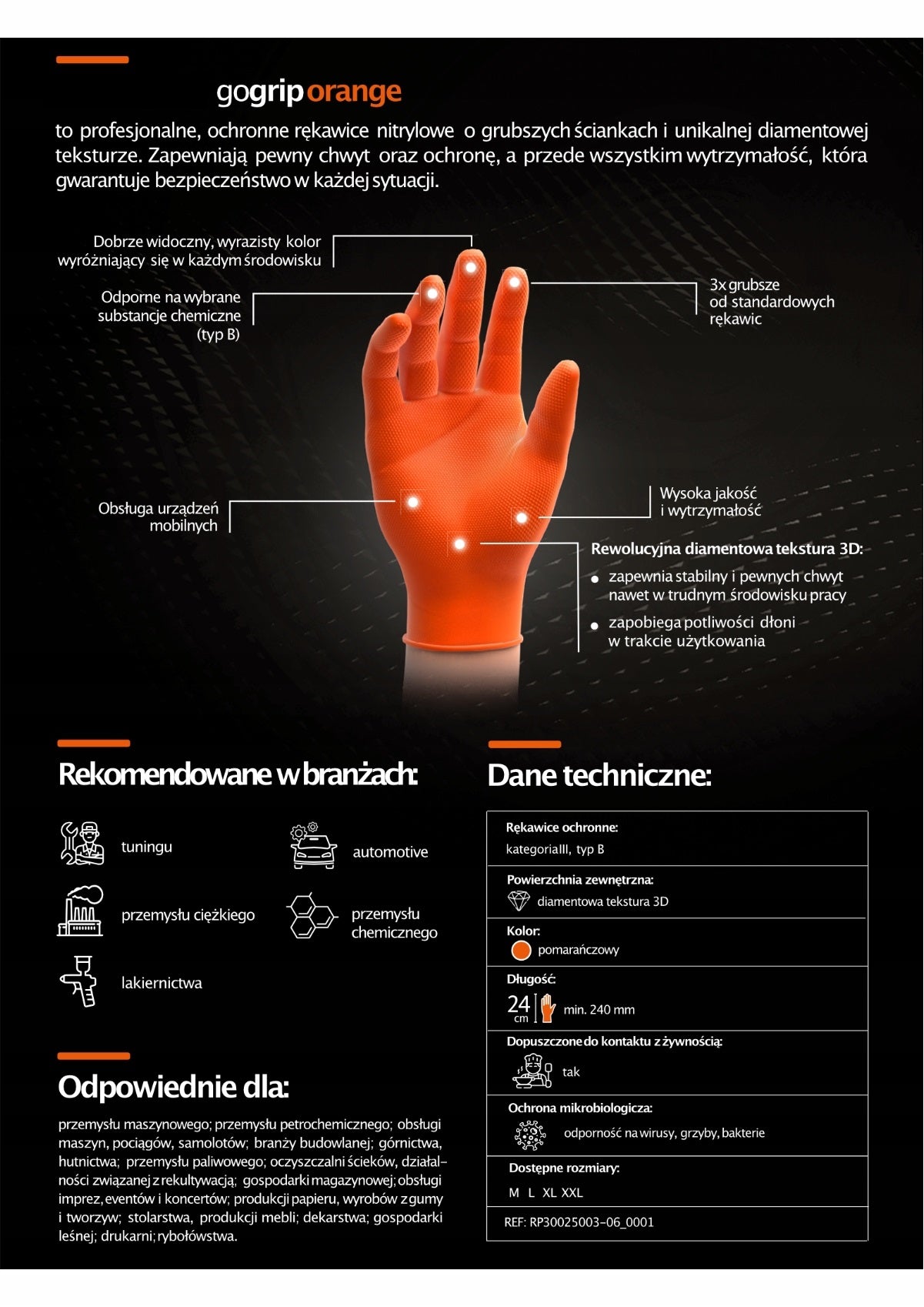 DOREZA NITRILI AM-20336-Mercator GO-GRIP ORANGE (MASA: L) 50 COPE