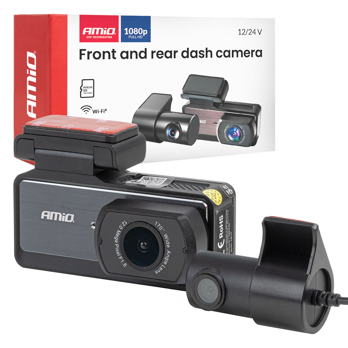 KAMERA AMIO AM-04799 12/24V DUAL DASH CAMERA 1K+1K WLAN (Front+Rear) 2.99" DISPLAY 2.4GHz Wi-Fi FULL HD