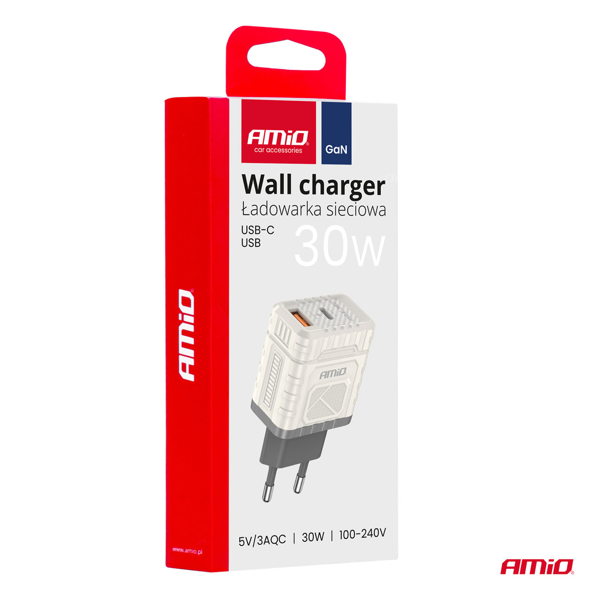 KARIKUES CELULARI AM-04286 1xUSB-A+1xUSB-C 30W DC100-240 V QUICK CHARGE (CE RoHS)
