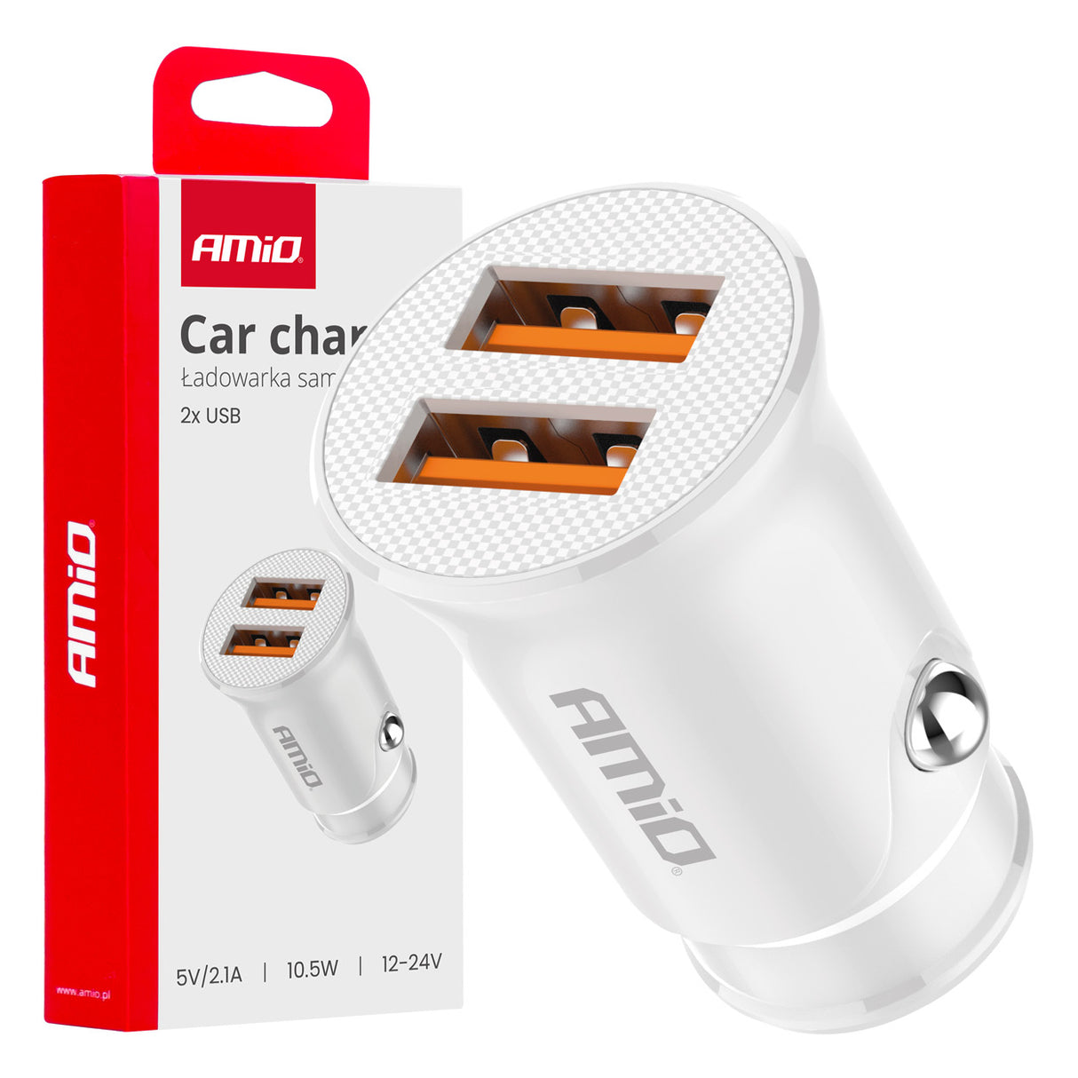 KARIKUES CELULARI AMiO AM-03872 2xUSB-A 10.5W DC12-24V
