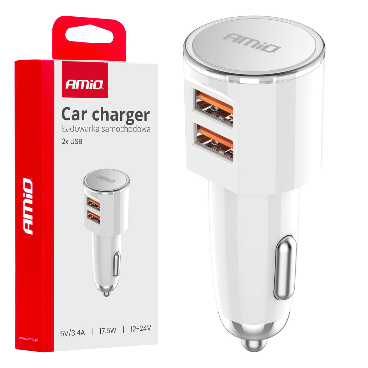 KARIKUES CELULARI AMiO AM-03888 2xUSB-A 17.5W DC12-24V