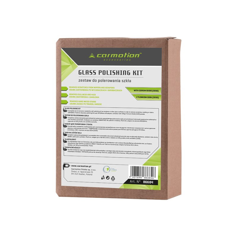 KIT LUCIDIMI PER FENERE DHE XHAMA MAKINE CM-86684 (Cerium Oxide 100g/ Tampon 75x5mm/ Adaptor M14)