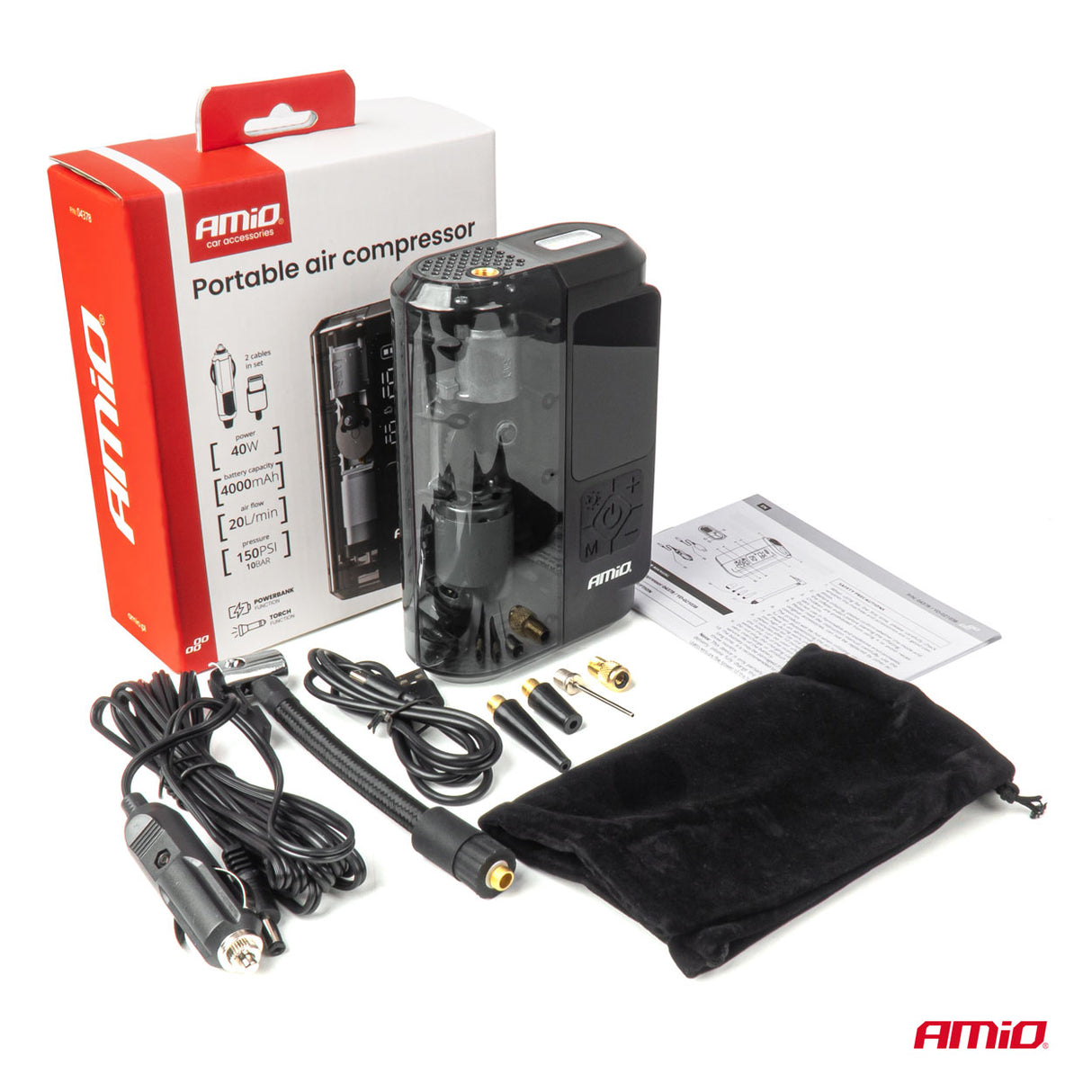 KOMPRESOR AJRI PORTATIV DHE POWERBANK AM-04378 40W 150PSI