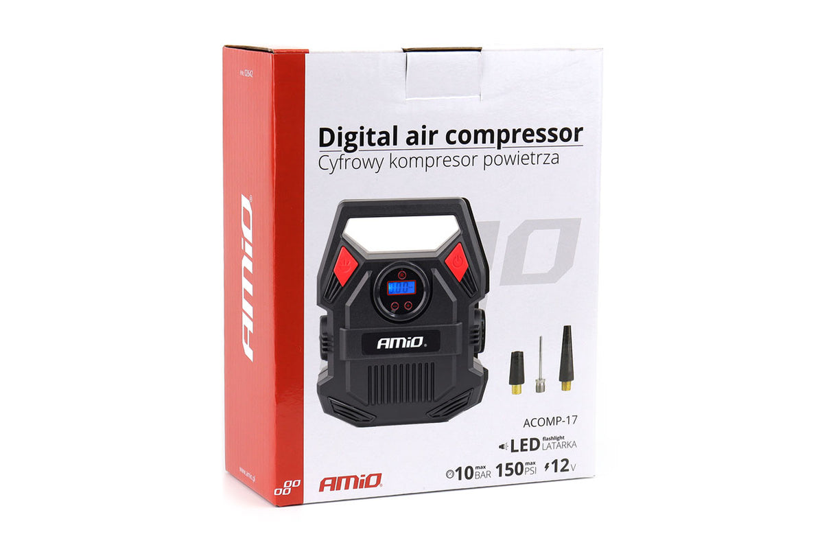KOMPRESOR AJRI AMiO AM-02642 12V 150PSI 10bar (ACOMP-17) Ekran Dixhital + LED