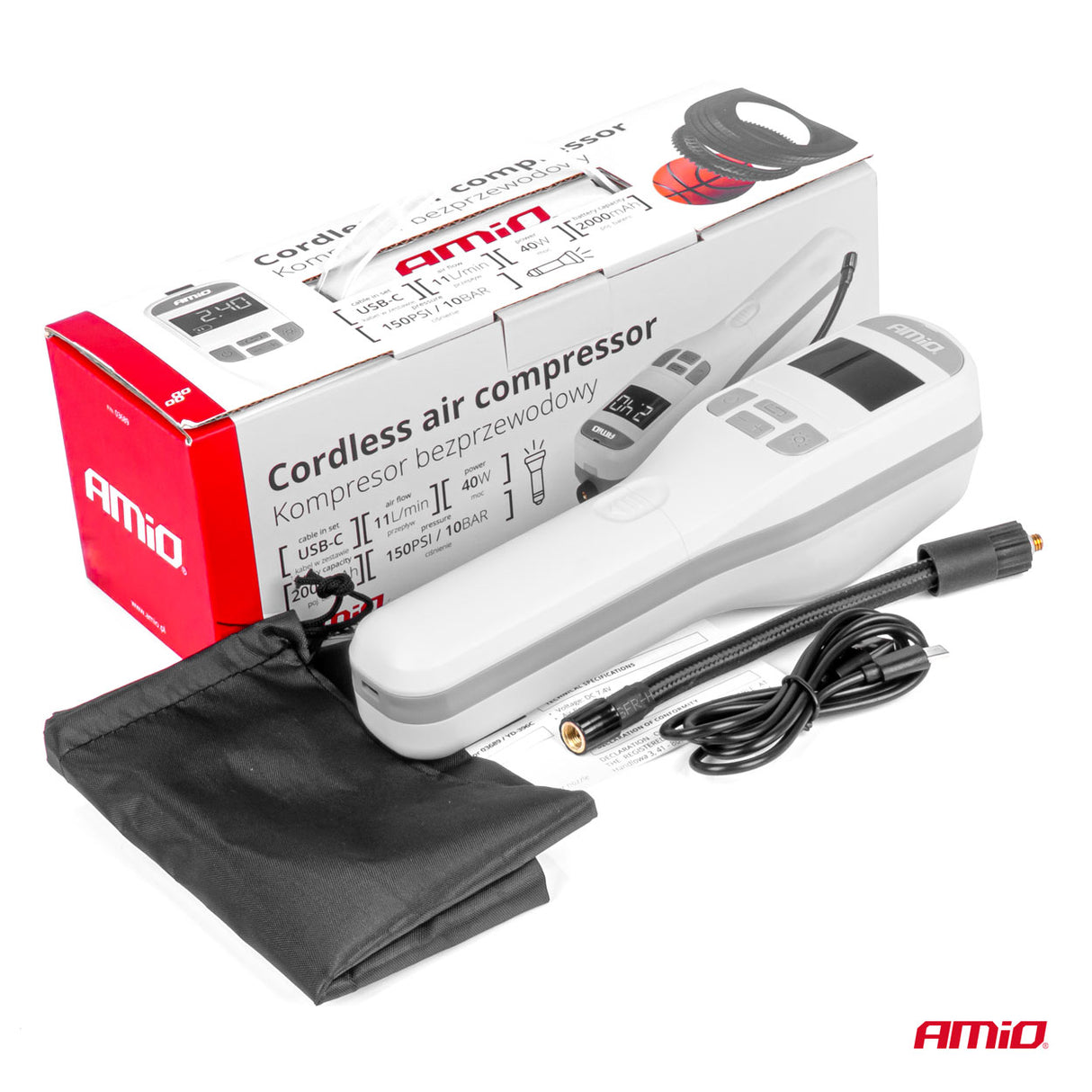 KOMPRESOR AJRI AMiO AM-03689 DC7.4V 40W 150PSI 10bar CORDLESS (Charging: USB-C)