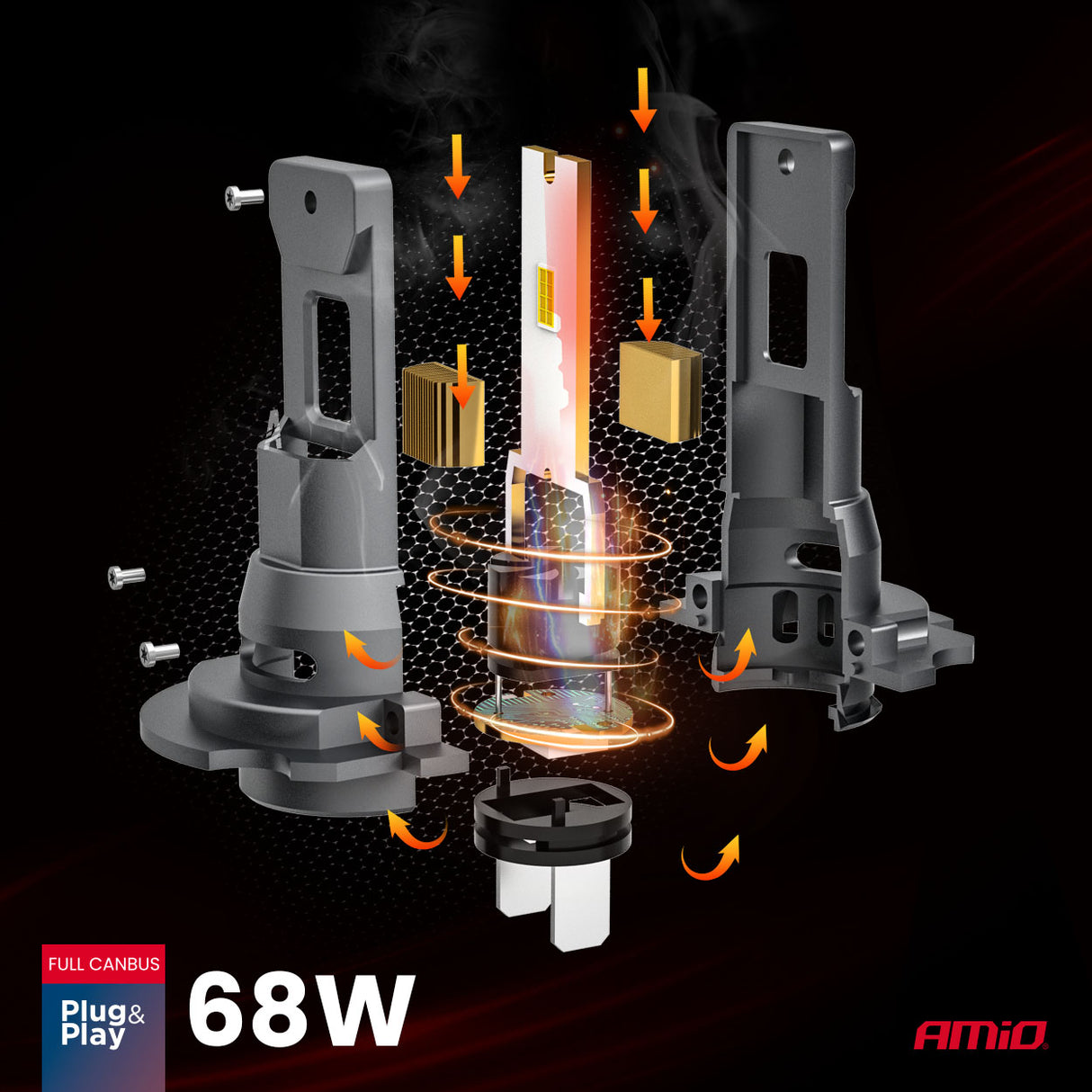 LLAMPA LED AMiO F25 PRO BLACK-Series H7/ H18 AM-04720 FULL CANBUS 12/24V 68W 7646LM 6000K SET