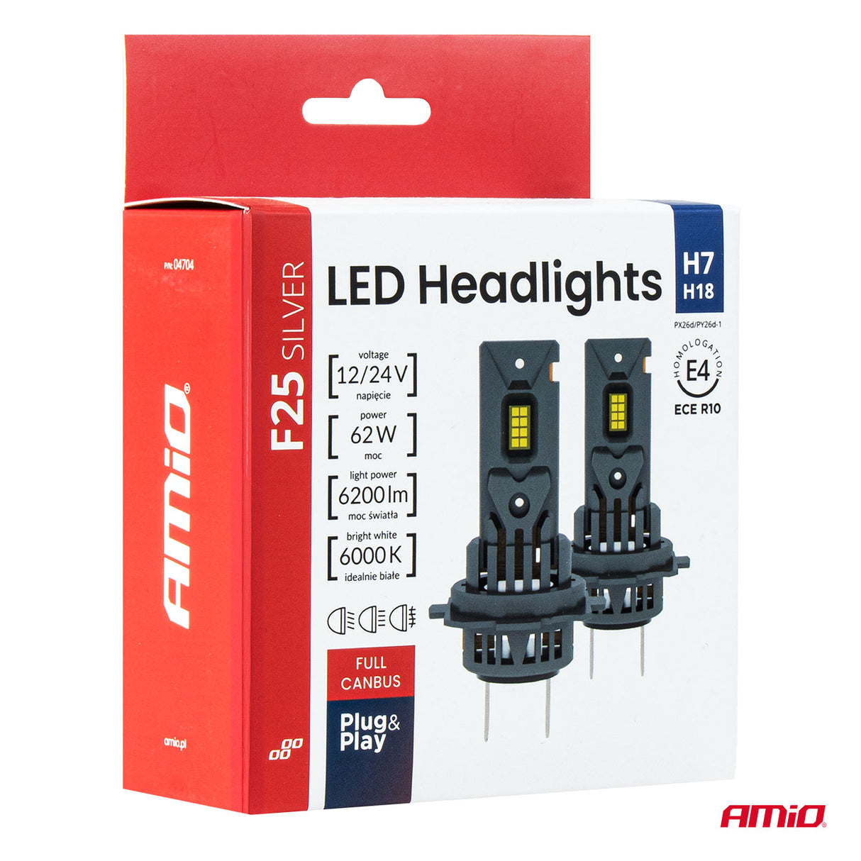 LLAMPA LED AMiO F25 SILVER-Series H7/ H18 AM-04704 FULL CANBUS 12/24V 62W 6200LM 6000K SET