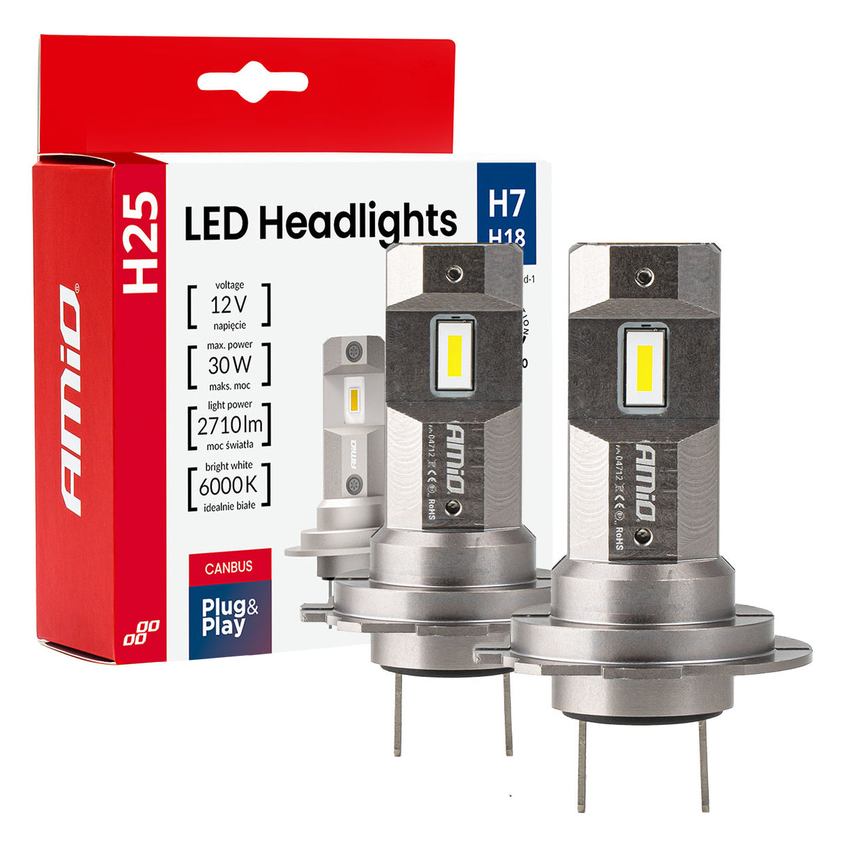 LLAMPA LED AMiO H25-Series H7/ H18 AM-04712 CANBUS 12V CSP-LED 30W 2710LM 6000K SET