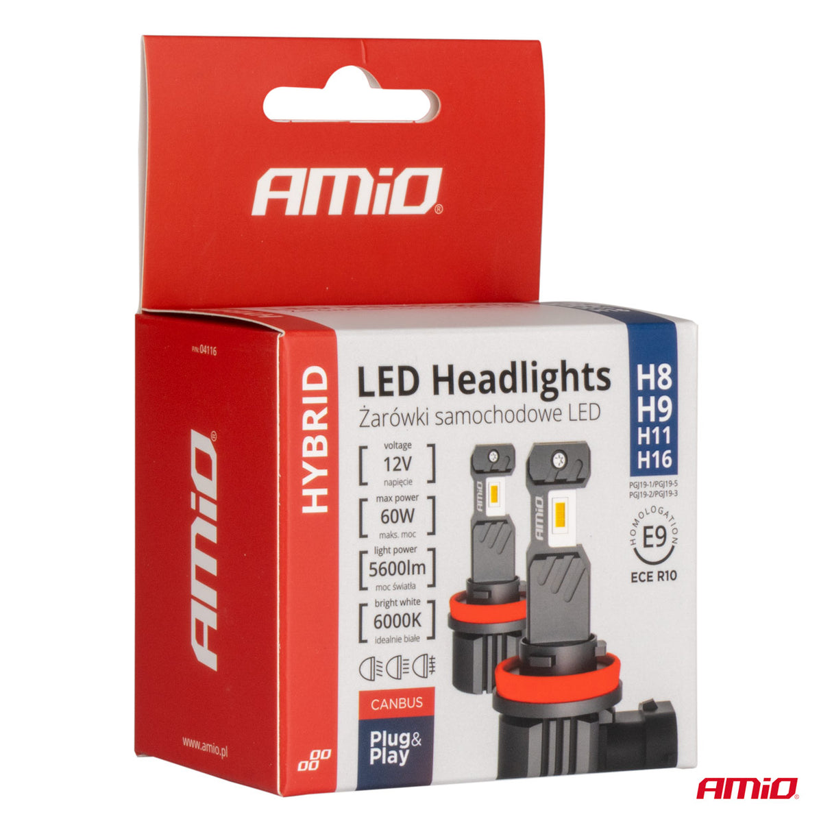LLAMPA LED AMiO HYBRID-Series H8/ H9/ H11/ H16 AM-04116 CANBUS 12V 60W 5600LM 6000K SET