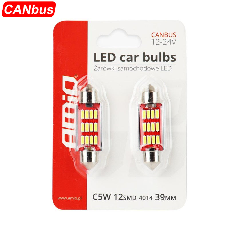 LLAMPA LED CANBUS AMiO AM-01290 4014-12SMD C5W C10W 39 mm 12V/24V Te bardha
