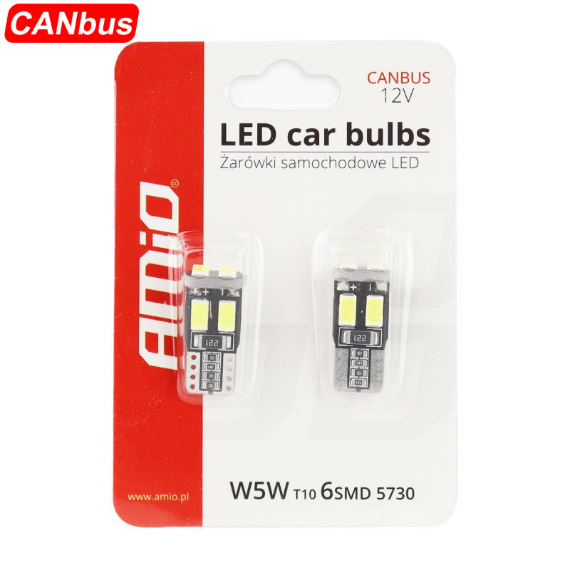 LLAMPA LED CANBUS AMiO AM-01622 5730-6SMD W5W 12V Te bardha