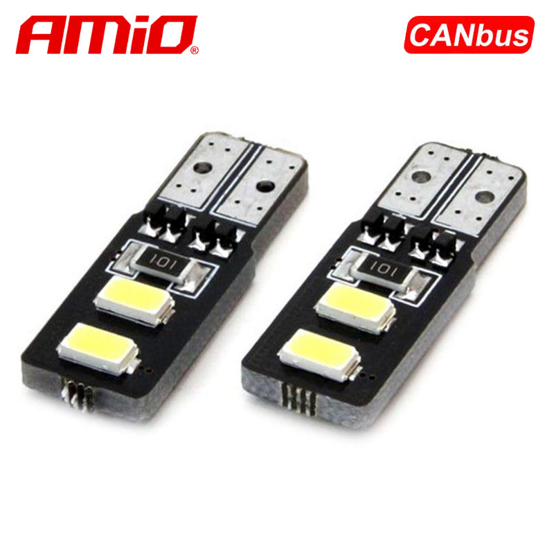 LLAMPA LED CANBUS AMiO AM-01630 5730-4SMD W5W 12V Te bardha