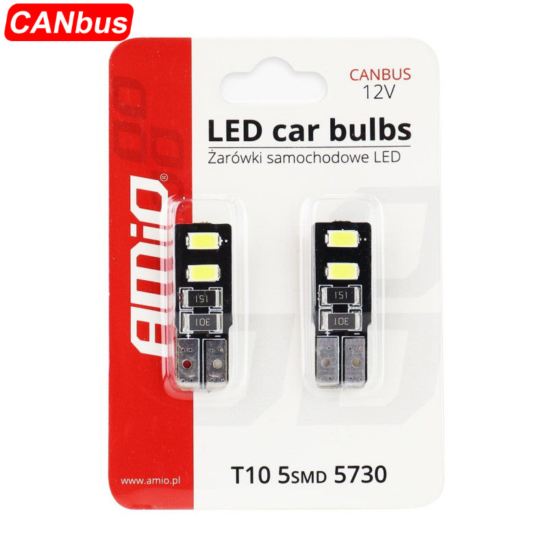 LLAMPA LED CANBUS AMiO AM-01630 5730-4SMD W5W 12V Te bardha