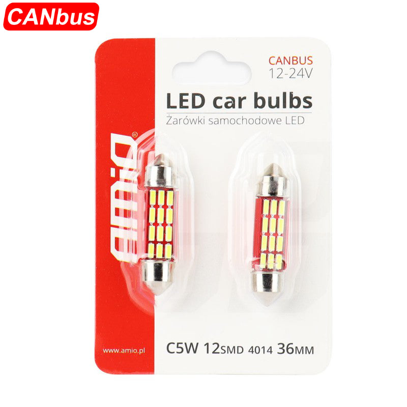 LLAMPA LED CANBUS AMiO AM-01632 4014-12SMD C5W C10W 36 mm 12V/24V Te bardha