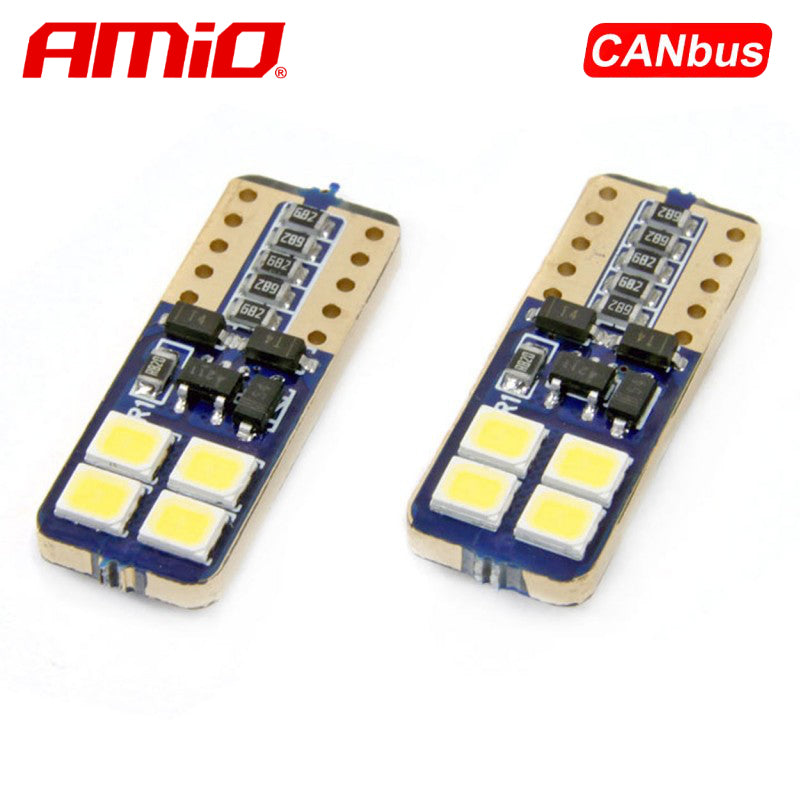 LLAMPA LED CANBUS AMiO AM-01635 2835-8SMD W5W 12V/24V Te bardha