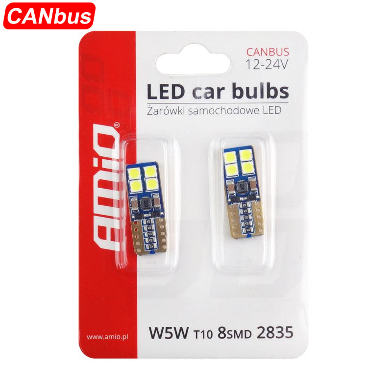 LLAMPA LED CANBUS AMiO AM-01635 2835-8SMD W5W 12V/24V Te bardha