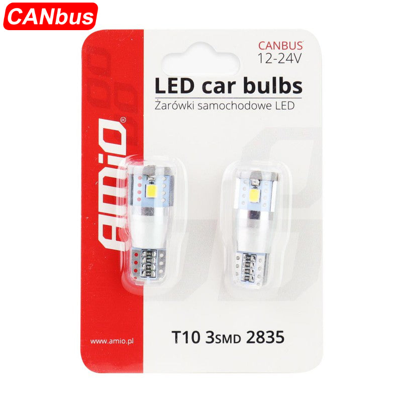 LLAMPA LED CANBUS AMiO AM-01637 2835-3SMD W5W ALU 12V/24V Te bardha