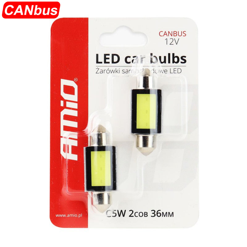 LLAMPA LED CANBUS AMiO AM-01639 COB3 C5W C10W 36mm 12V Te bardha