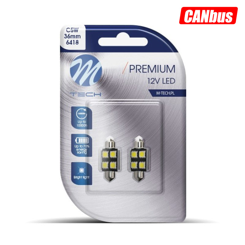 LLAMPA LED CANBUS M-Tech MT-LB328W C5W 36mm 12V 5xSMD5050-LED White B2