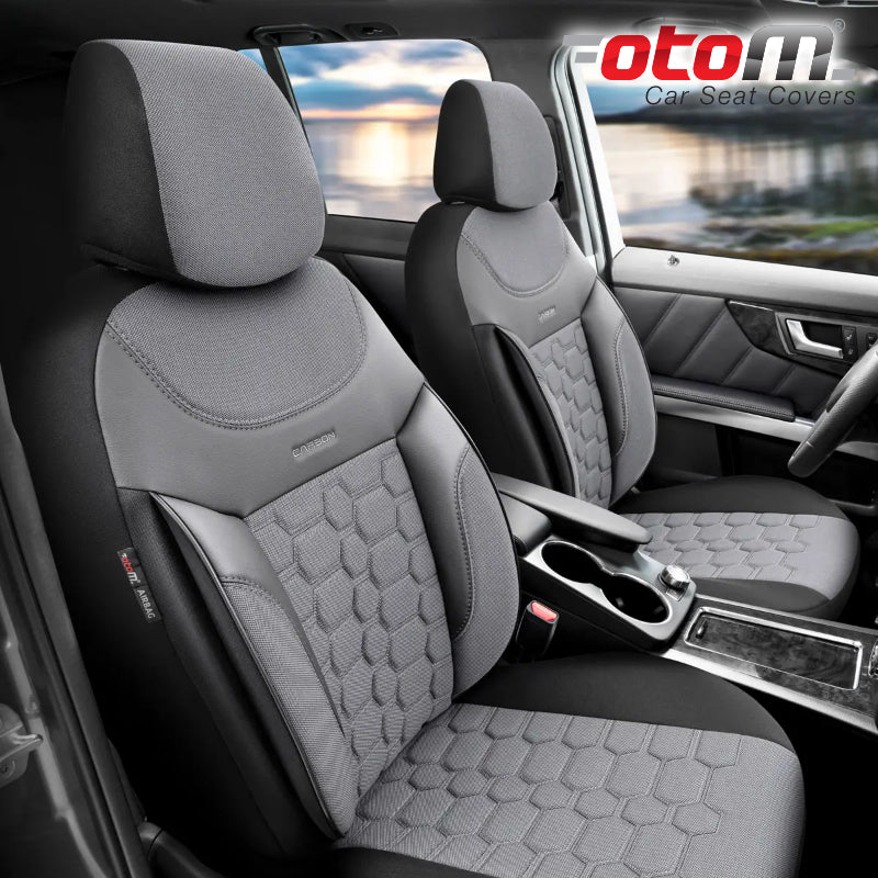 VESHJE SEDILJE OTOM CARBON CRB-3404 JACQUARD-LEATHER AIRBAG (SMOKED+BLACK) SET