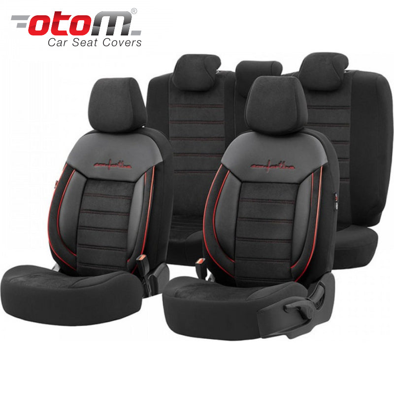 VESHJE SEDILJE OTOM COMFORTLINE CMF-218 BURNED FABRIC 3 ZINXHIRE AIRBAG (BLACK+Red Stitching) SET