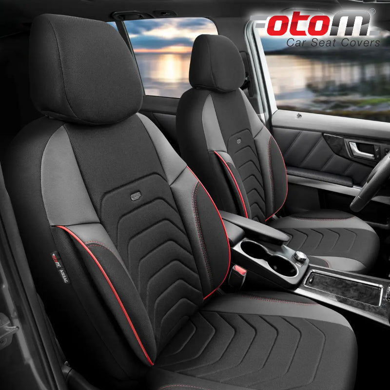 VESHJE SEDILJE OTOM ECHO ECH-3002 LACOSTE-LEATHER AIRBAG (BLACK+ Red Stitching) SET