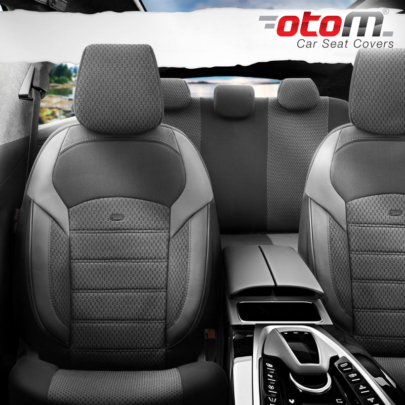 VESHJE SEDILJE OTOM NOVA NOV-3301 JACQUARD-LEATHER AIRBAG (BLACK+White Stitching) SET