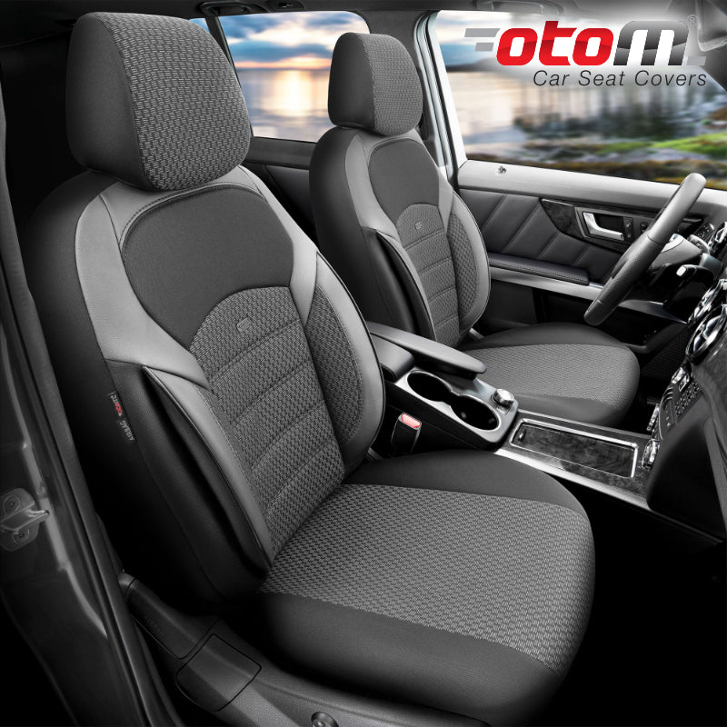 VESHJE SEDILJE OTOM NOVA NOV-3301 JACQUARD-LEATHER AIRBAG (BLACK+White Stitching) SET