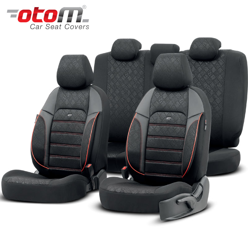VESHJE SEDILJE OTOM PRIVE PRV-3102 LACOSTE-LEATHER AIRBAG (BLACK+Red Stitching) SET