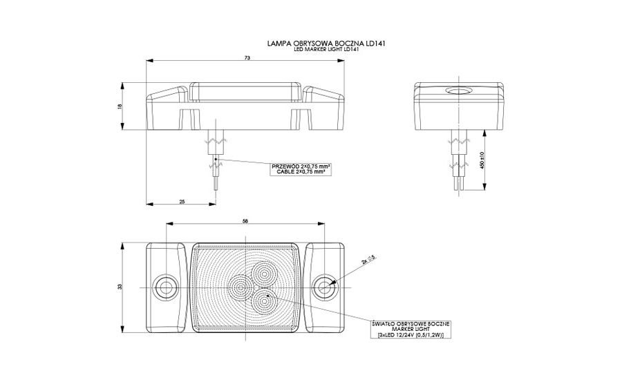 SINJAL KAMIONI LED MT-WMLHOR-141 12/24V 3-LED PORTOKALLI 1 COPE