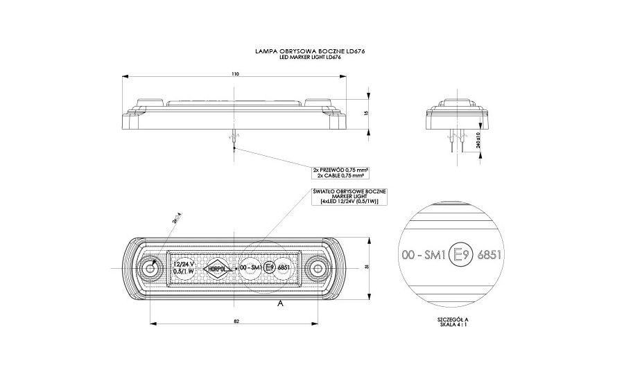 SINJAL KAMIONI LED MT-WMLHOR-676 12/24V 4-LED PORTOKALLI 1 COPE