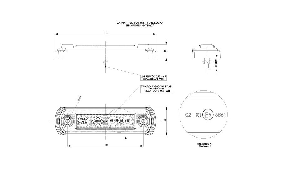 SINJAL KAMIONI LED MT-WMLHOR-677 12/24V 4-LED E KUQE 1 COPE