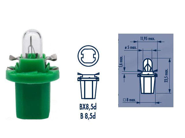 LLAMPA NARVA BAX 8.5D 2 W 12 V JESHILE C1-17057 1 COPE