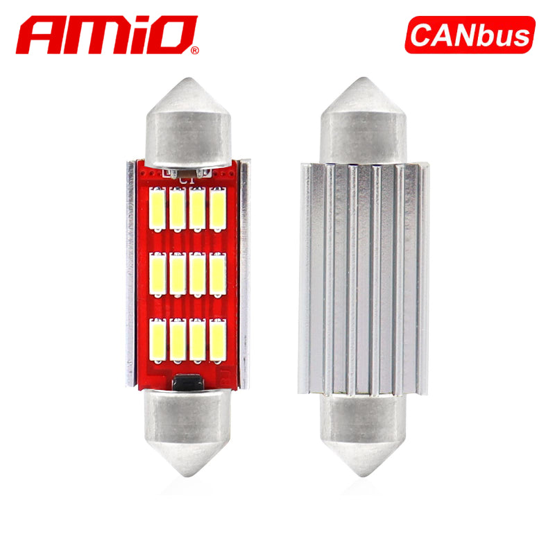 LLAMPA LED CANBUS AMiO AM-01291 4014-12SMD C5W C10W 41 mm 12V/24V Te bardha
