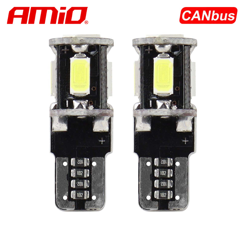 LLAMPA LED CANBUS AMiO AM-01628 5730-5SMD W5W 12V Te bardha