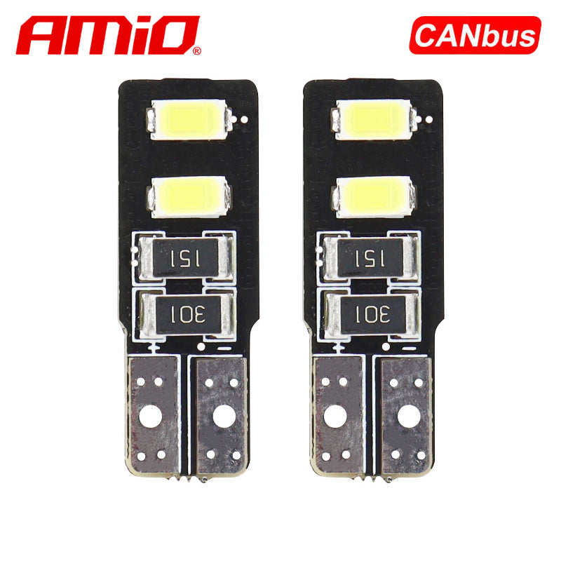 LLAMPA LED CANBUS AMiO AM-01630 5730-4SMD W5W 12V Te bardha