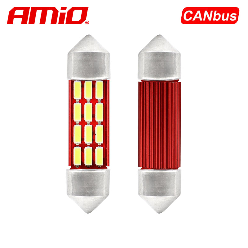 LLAMPA LED CANBUS AMiO AM-01632 4014-12SMD C5W C10W 36 mm 12V/24V Te bardha