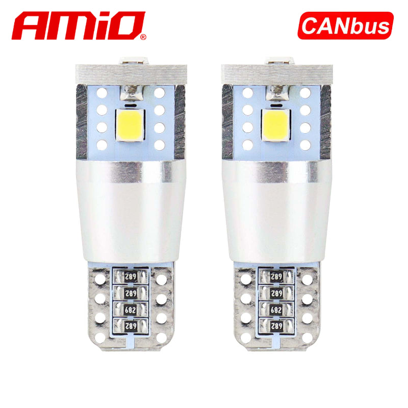 LLAMPA LED CANBUS AMiO AM-01637 2835-3SMD W5W ALU 12V/24V Te bardha