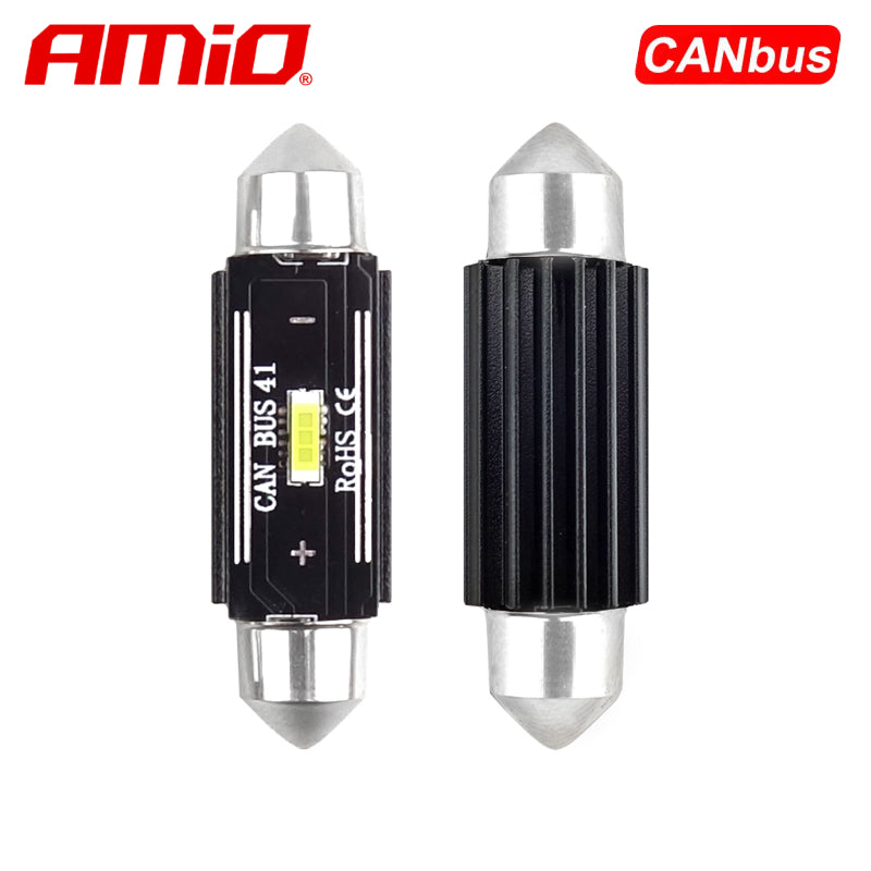 LLAMPA LED CANBUS AMiO AM-02444 1860-1SMD Ultra Bright C5W C10W 41 mm 12V/24V Te bardha