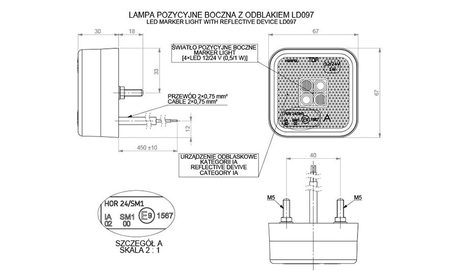 SINJAL KAMIONI LED MT-WMLHOR-097 12/24V 4-LED ORANGE SQUARE 1 COPE