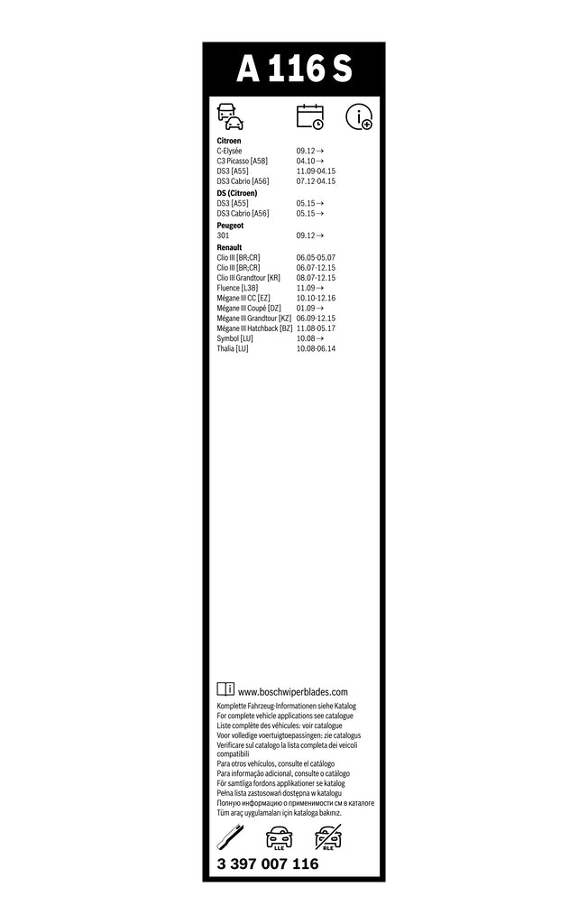FSHIRESE XHAMI BOSCH AEROTWIN A-116-S (3 397 007 116) RENAULT CLIO III (BR0/1, CR0/1) 60+40cm SET